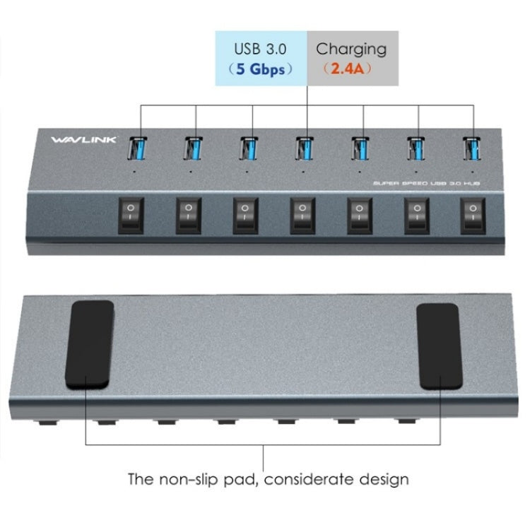 WAVLINK UH3076 5Gbps 7-port USB 3.0 Hub with Independent Switch and LED Indicator(UK Plug) - USB 3.0 HUB by WAVLINK | Online Shopping South Africa | PMC Jewellery | Buy Now Pay Later Mobicred