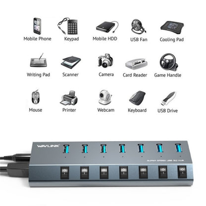 WAVLINK UH3076 5Gbps 7-port USB 3.0 Hub with Independent Switch and LED Indicator(US Plug) - USB 3.0 HUB by WAVLINK | Online Shopping South Africa | PMC Jewellery | Buy Now Pay Later Mobicred