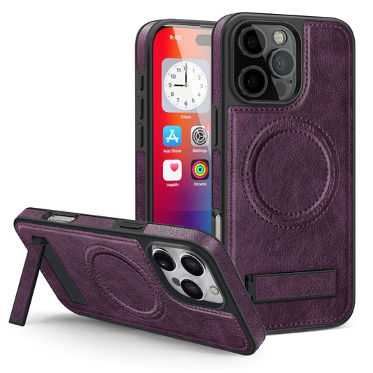 For iPhone 16 Pro Max Multi-function Holder MagSafe PU Phone Case(Purple) - More iPhone Cases by PMC Jewellery | Online Shopping South Africa | PMC Jewellery | Buy Now Pay Later Mobicred