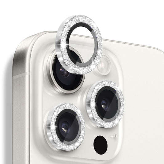 For iPhone 16 Pro / 16 Pro Max NORTHJO Glitter Camera Lens Protector Tempered Glass Metal Ring Film(Silver) - iPhone 16 Pro Max Tempered Glass by NORTHJO | Online Shopping South Africa | PMC Jewellery | Buy Now Pay Later Mobicred