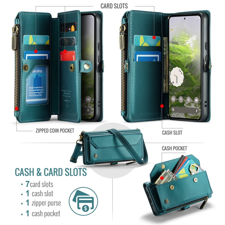 For Google Pixel 9 / 9 Pro CaseMe C36 Card Slots Zipper Wallet RFID Anti-theft Leather Phone Case(Green) - Google Cases by CaseMe | Online Shopping South Africa | PMC Jewellery | Buy Now Pay Later Mobicred