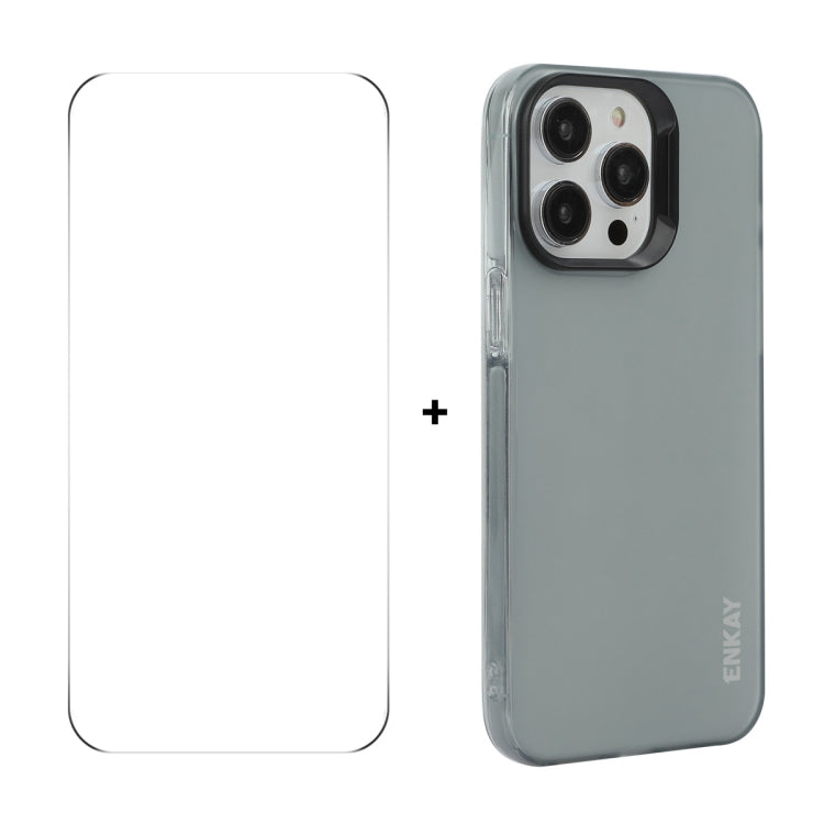 For iPhone 16 Pro Max ENKAY Hat-Prince Translucent Matte TPU Phone Case + 9H Big Arc Edge Film(Grey) - iPhone 16 Pro Max Cases by ENKAY | Online Shopping South Africa | PMC Jewellery | Buy Now Pay Later Mobicred