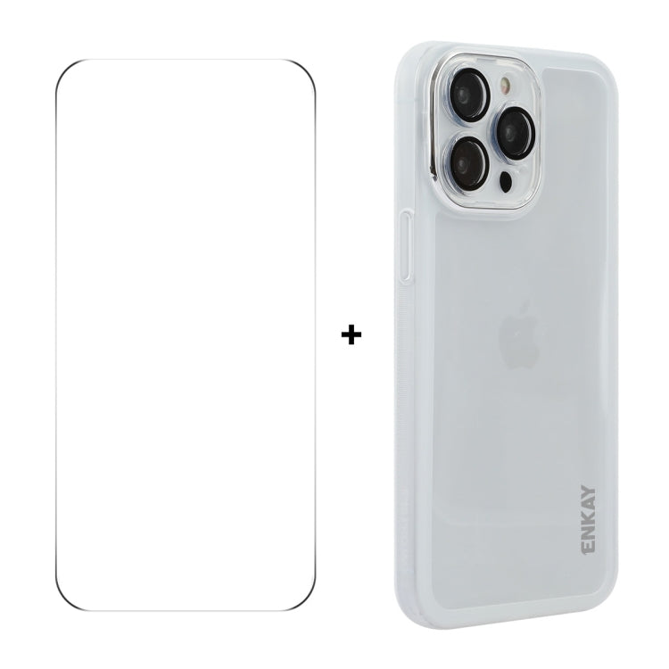 For iPhone 16 Pro Max ENKAY Hat-Prince Translucent Matte TPU Phone Case with Lens Film + 9H Big Arc Edge Film(White) - iPhone 16 Pro Max Cases by ENKAY | Online Shopping South Africa | PMC Jewellery | Buy Now Pay Later Mobicred