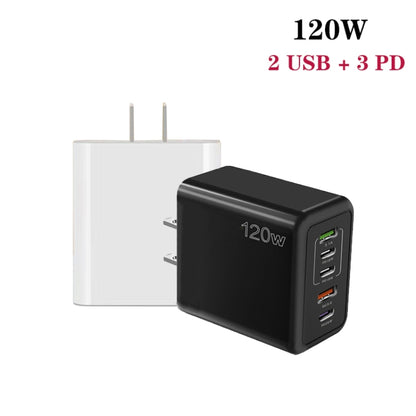 120W 3 PD Type-C Dual USB Multi Port Quick Charger for Mobile Phones, US Plug(Black) - USB Charger by PMC Jewellery | Online Shopping South Africa | PMC Jewellery | Buy Now Pay Later Mobicred