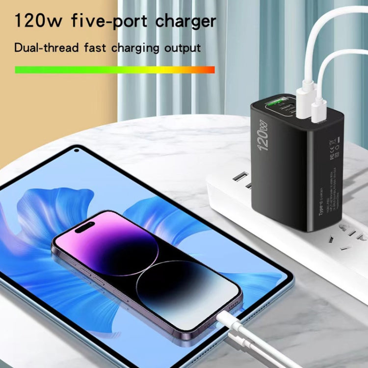 120W 3 PD Type-C Dual USB Multi Port Quick Charger for Mobile Phones, US Plug(White) - USB Charger by PMC Jewellery | Online Shopping South Africa | PMC Jewellery | Buy Now Pay Later Mobicred