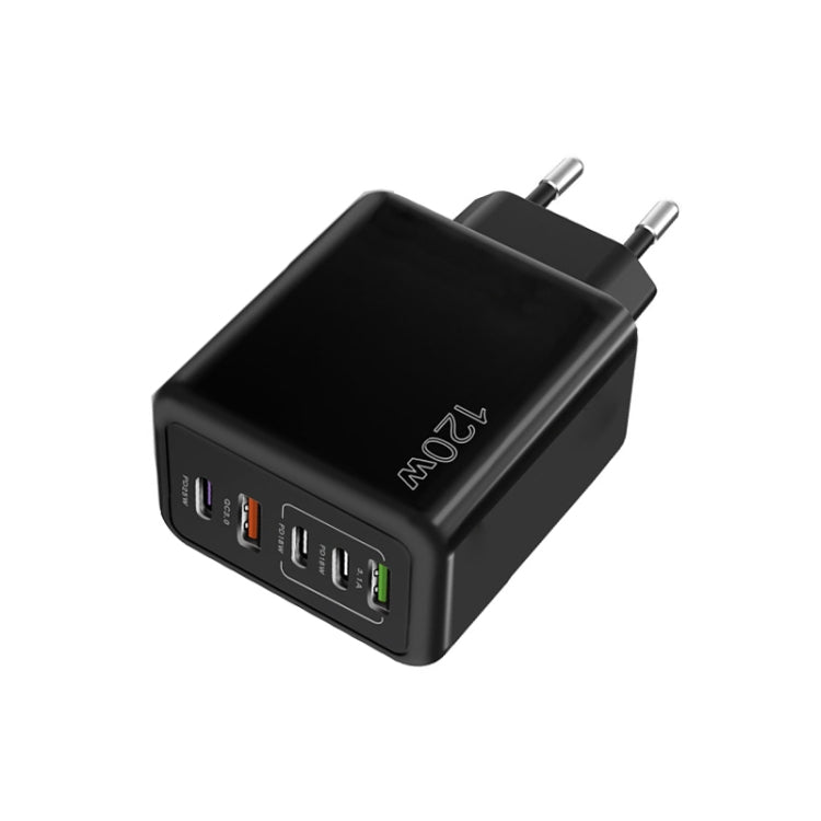 120W 3 PD Type-C Dual USB Multi Port Charger for Mobile Phones, EU Plug(Black) - USB Charger by PMC Jewellery | Online Shopping South Africa | PMC Jewellery | Buy Now Pay Later Mobicred