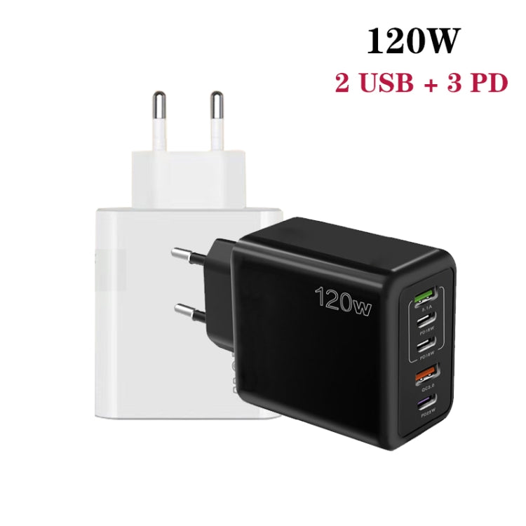 120W 3 PD Type-C Dual USB Multi Port Charger for Mobile Phones, EU Plug(Black) - USB Charger by PMC Jewellery | Online Shopping South Africa | PMC Jewellery | Buy Now Pay Later Mobicred