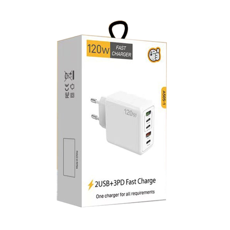 120W 3 PD Type-C Dual USB Multi Port Charger for Mobile Phones, EU Plug(WHite) - USB Charger by PMC Jewellery | Online Shopping South Africa | PMC Jewellery | Buy Now Pay Later Mobicred