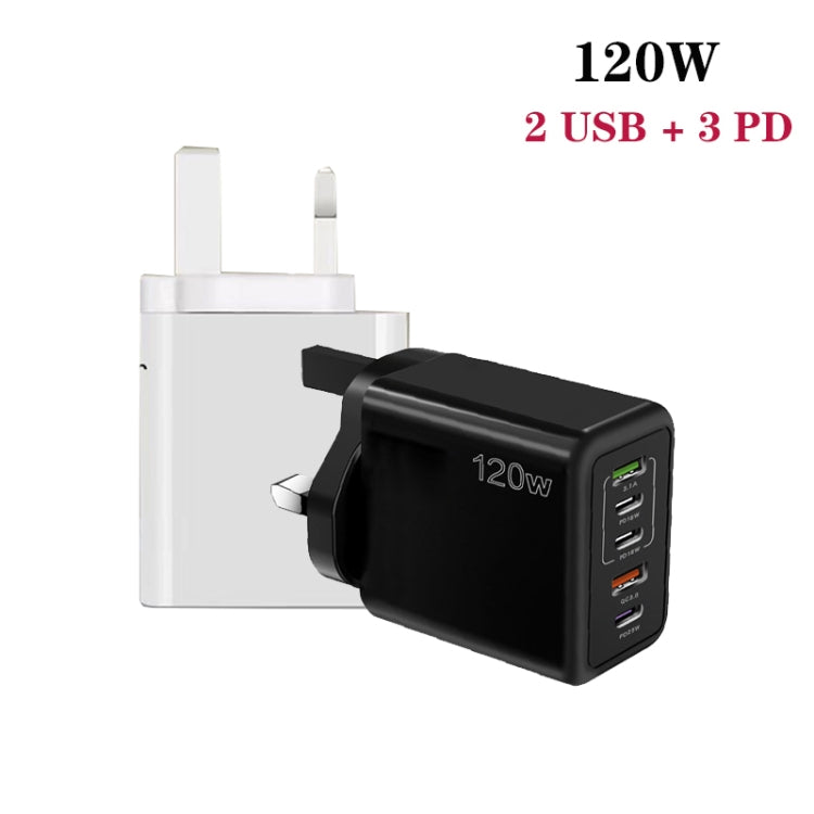 120W 3 PD Type-C Dual USB Multi Port Charger for Mobile Phones, UK Plug(Black) - USB Charger by PMC Jewellery | Online Shopping South Africa | PMC Jewellery | Buy Now Pay Later Mobicred