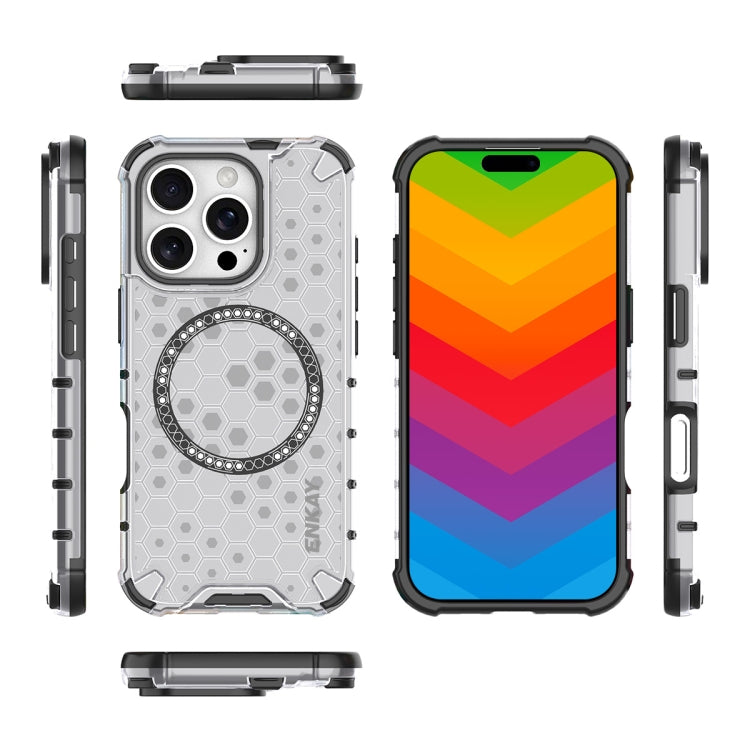 For iPhone 16 Pro ENKAY Hat-Prince Honeycomb MagSafe Shockproof Phone Case with Large Arc Edge Film(White) - iPhone 16 Pro Cases by ENKAY | Online Shopping South Africa | PMC Jewellery | Buy Now Pay Later Mobicred