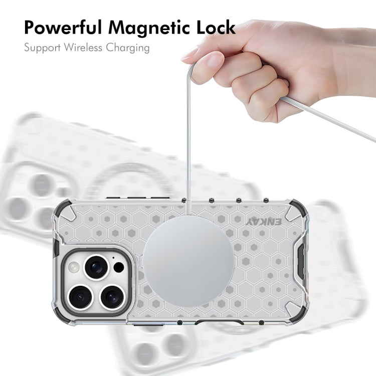 For iPhone 16 Pro ENKAY Hat-Prince Honeycomb MagSafe Shockproof Phone Case with Large Arc Edge Film(White) - iPhone 16 Pro Cases by ENKAY | Online Shopping South Africa | PMC Jewellery | Buy Now Pay Later Mobicred