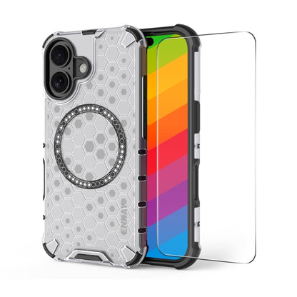 For iPhone 16 Plus ENKAY Hat-Prince Honeycomb MagSafe Shockproof Phone Case with Large Arc Edge Film(White) - iPhone 16 Plus Cases by ENKAY | Online Shopping South Africa | PMC Jewellery | Buy Now Pay Later Mobicred