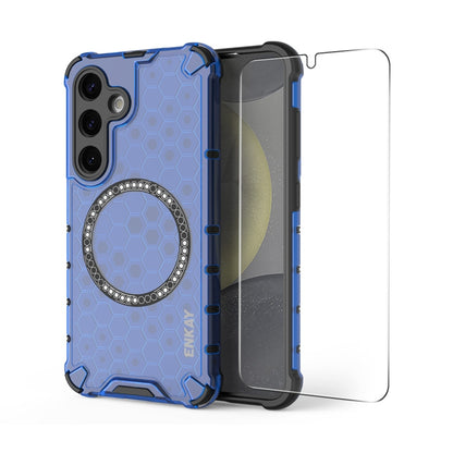 For Samsung Galaxy S24+ 5G ENKAY Hat-Prince Honeycomb MagSafe Shockproof Phone Case with 0.18mm Film(Blue) - Galaxy S24+ 5G Cases by ENKAY | Online Shopping South Africa | PMC Jewellery | Buy Now Pay Later Mobicred