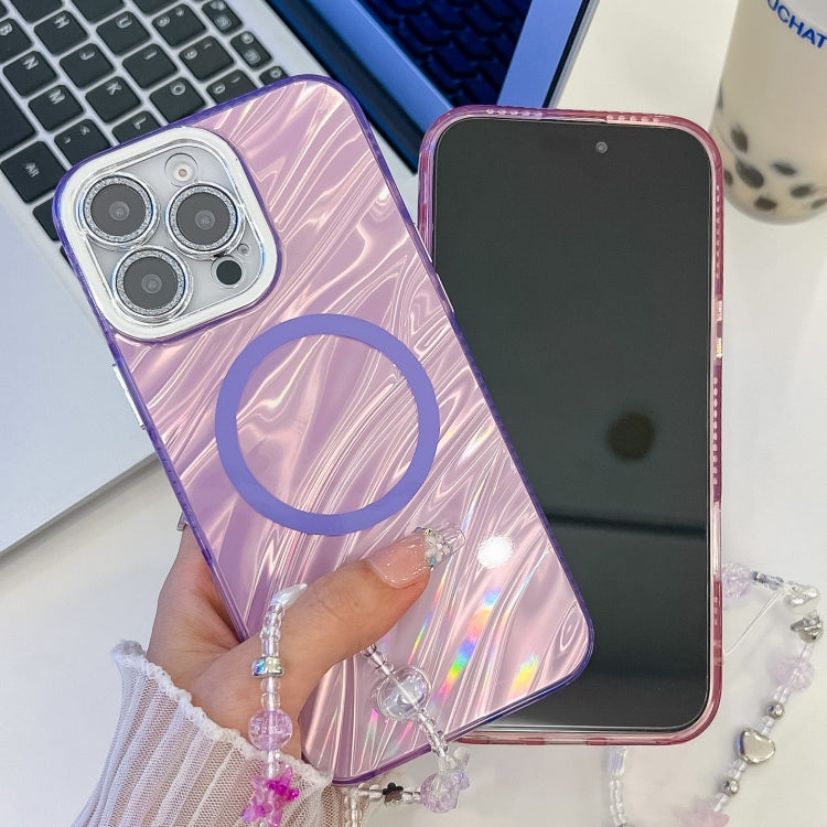 For iPhone 16 Plus Plating Texture Wristband MagSafe TPU Phone Case with Glitter Lens Film(White Shell Pattern) - iPhone 16 Plus Cases by PMC Jewellery | Online Shopping South Africa | PMC Jewellery | Buy Now Pay Later Mobicred