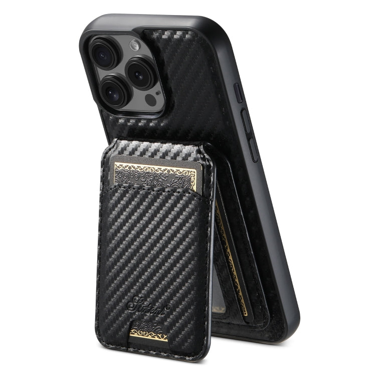 For iPhone 12 Pro Max Suteni TXWH18 Carbon Fiber Texture Detachable Wallet MagSafe Phone Case(Black) - iPhone 12 Pro Max Cases by Suteni | Online Shopping South Africa | PMC Jewellery | Buy Now Pay Later Mobicred