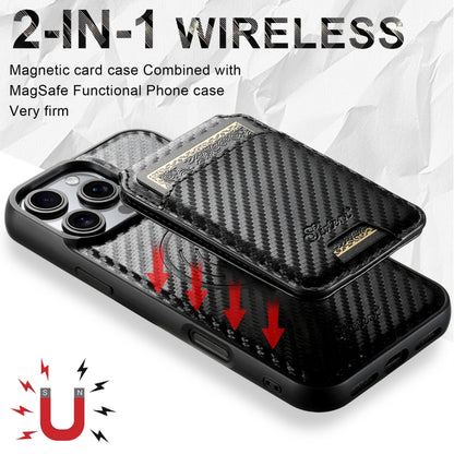 For iPhone 12 Suteni TXWH18 Carbon Fiber Texture Detachable Wallet MagSafe Phone Case(Black) - iPhone 12 / 12 Pro Cases by Suteni | Online Shopping South Africa | PMC Jewellery | Buy Now Pay Later Mobicred