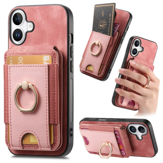 For iPhone 16 Retro Splitable Magnetic Stand Card Bag Leather Phone Case(Pink) - iPhone 16 Cases by PMC Jewellery | Online Shopping South Africa | PMC Jewellery | Buy Now Pay Later Mobicred