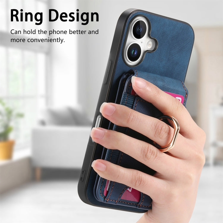 For iPhone 16 Retro Splitable Magnetic Stand Card Bag Leather Phone Case(Blue) - iPhone 16 Cases by PMC Jewellery | Online Shopping South Africa | PMC Jewellery | Buy Now Pay Later Mobicred