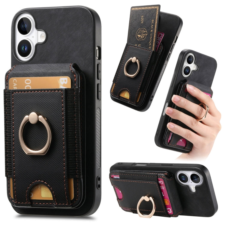 For iPhone 16 Retro Splitable Magnetic Stand Card Bag Leather Phone Case(Black) - iPhone 16 Cases by PMC Jewellery | Online Shopping South Africa | PMC Jewellery | Buy Now Pay Later Mobicred