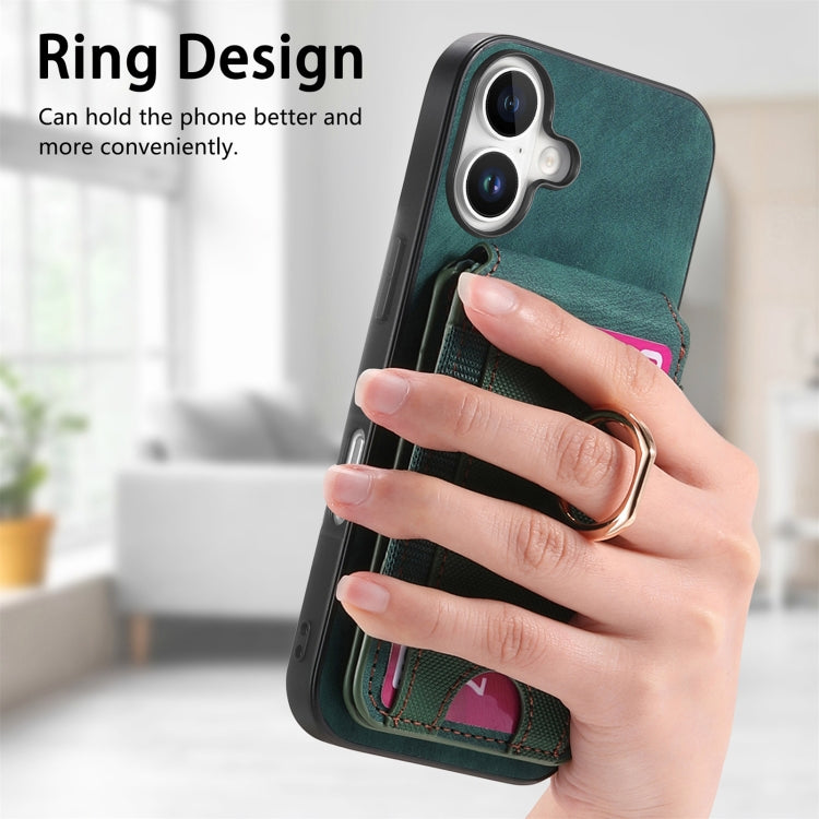 For iPhone 16 Retro Splitable Magnetic Stand Card Bag Leather Phone Case(Green) - iPhone 16 Cases by PMC Jewellery | Online Shopping South Africa | PMC Jewellery | Buy Now Pay Later Mobicred