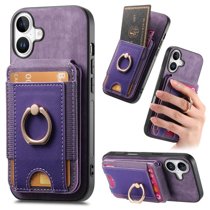 For iPhone 16 Plus Retro Splitable Magnetic Stand Card Bag Leather Phone Case(Purple) - iPhone 16 Plus Cases by PMC Jewellery | Online Shopping South Africa | PMC Jewellery | Buy Now Pay Later Mobicred