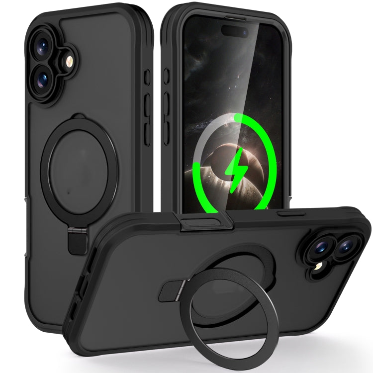 For iPhone 16 Skin Feel MagSafe Holder 360 Full Body Phone Case(Black) - iPhone 16 Cases by PMC Jewellery | Online Shopping South Africa | PMC Jewellery | Buy Now Pay Later Mobicred