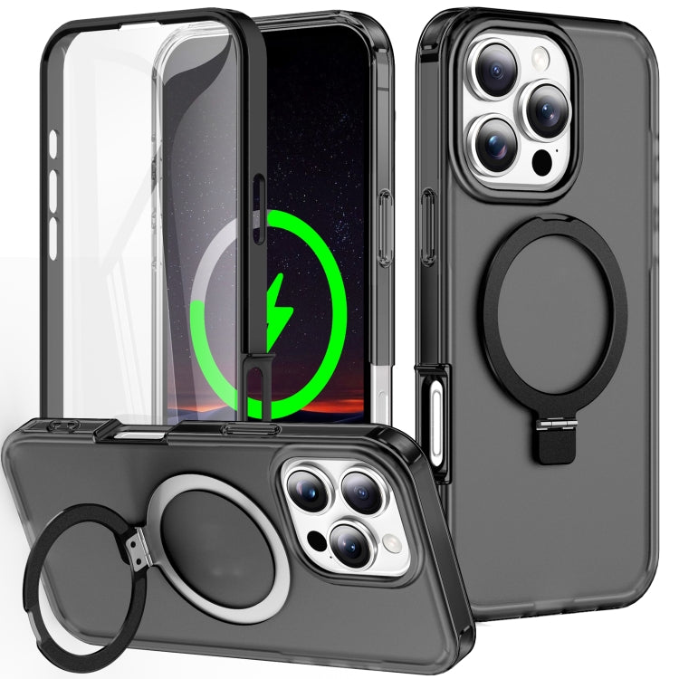 For iPhone 16 Pro Frosted Skin Feel MagSafe Holder 360 Full Body Phone Case(Black) - iPhone 16 Pro Cases by PMC Jewellery | Online Shopping South Africa | PMC Jewellery | Buy Now Pay Later Mobicred