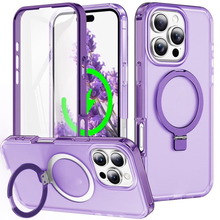 For iPhone 16 Pro Frosted Skin Feel MagSafe Holder 360 Full Body Phone Case(Purple) - iPhone 16 Pro Cases by PMC Jewellery | Online Shopping South Africa | PMC Jewellery | Buy Now Pay Later Mobicred