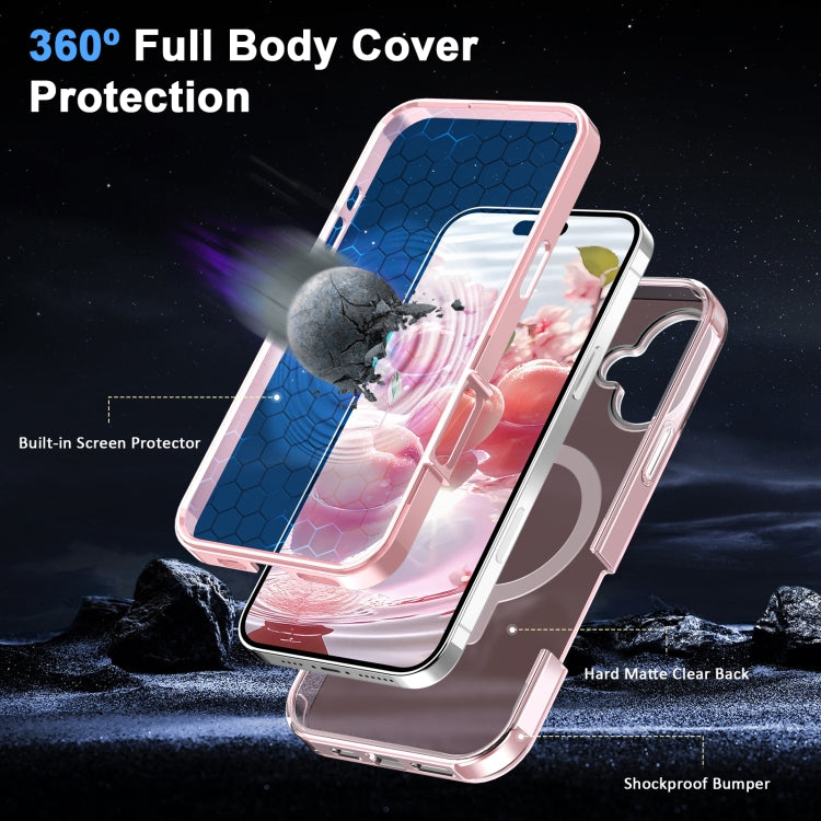 For iPhone 16 Plus Frosted Skin Feel MagSafe Holder 360 Full Body Phone Case(Pink) - iPhone 16 Plus Cases by PMC Jewellery | Online Shopping South Africa | PMC Jewellery | Buy Now Pay Later Mobicred