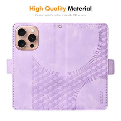 For iPhone 16 Pro Max ENKAY Embossed Rhombus Starry Leather Phone Case with Screen Film(Purple) - iPhone 16 Pro Max Cases by ENKAY | Online Shopping South Africa | PMC Jewellery | Buy Now Pay Later Mobicred