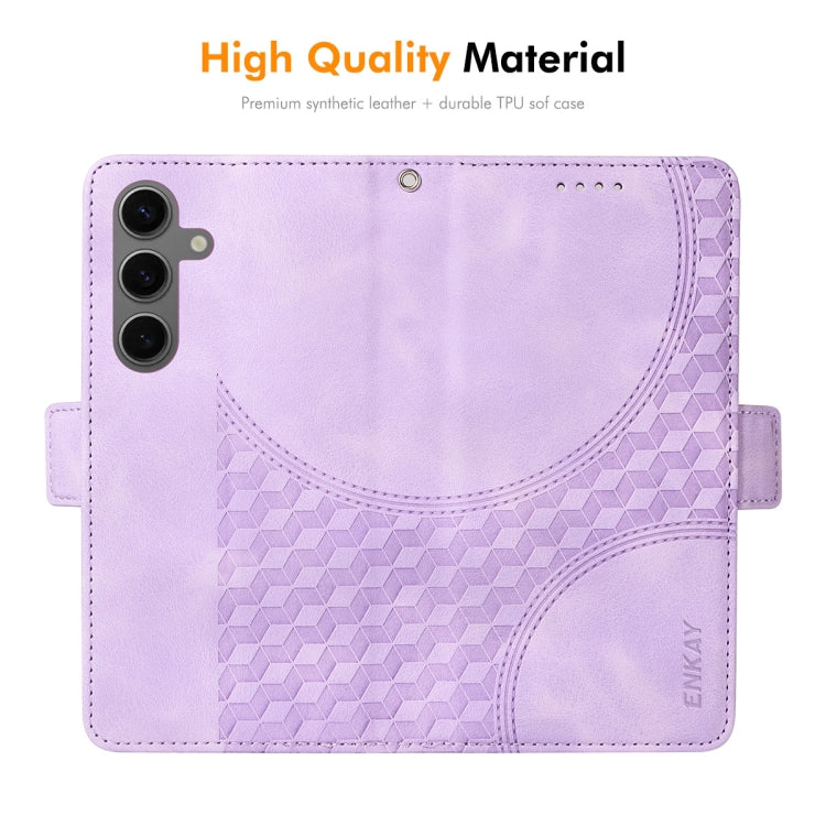 For Samsung Galaxy S25 5G / S24 5G ENKAY Embossed Rhombus Starry Leather Phone Case with Screen Film(Purple) - Galaxy S24 5G Cases by ENKAY | Online Shopping South Africa | PMC Jewellery | Buy Now Pay Later Mobicred