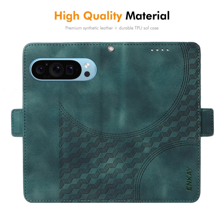 For Google Pixel 9 Pro ENKAY Embossed Rhombus Starry Leather Phone Case with Screen Film(Blue) - Google Cases by ENKAY | Online Shopping South Africa | PMC Jewellery | Buy Now Pay Later Mobicred