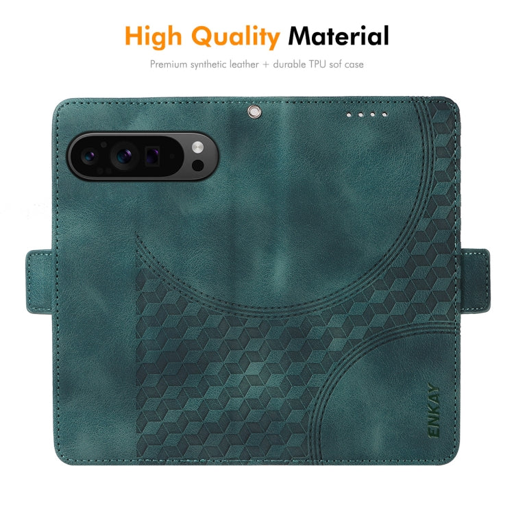 For Google Pixel 9 Pro XL ENKAY Embossed Rhombus Starry Leather Phone Case with Screen Film(Blue) - Google Cases by ENKAY | Online Shopping South Africa | PMC Jewellery | Buy Now Pay Later Mobicred