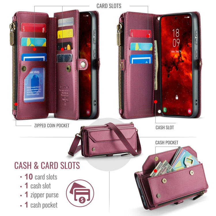 For Samsung Galaxy S24 FE 5G CaseMe C36 Card Slots Zipper Wallet RFID Anti-theft Leather Phone Case(Red) - Galaxy S24 FE 5G Cases by CaseMe | Online Shopping South Africa | PMC Jewellery | Buy Now Pay Later Mobicred