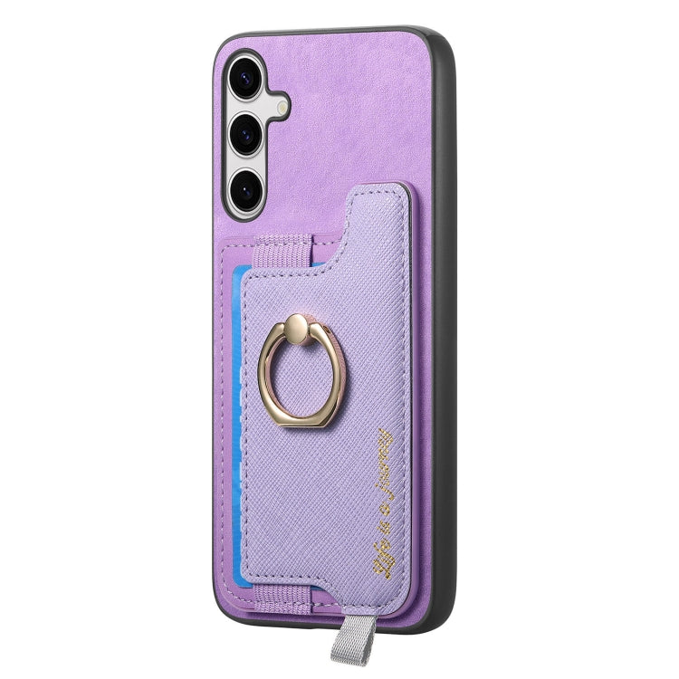 For Samsung Galaxy S25 5G Retro Cross Leather Ring Horizontal Insert Card Bag MagSafe Phone Case(Purple) - Galaxy S25 5G Cases by PMC Jewellery | Online Shopping South Africa | PMC Jewellery | Buy Now Pay Later Mobicred