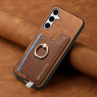 For Samsung Galaxy S25 Ultra 5G Retro Cross Leather Ring Horizontal Insert Card Bag MagSafe Phone Case(Brown) - Galaxy S25 Ultra 5G Cases by PMC Jewellery | Online Shopping South Africa | PMC Jewellery | Buy Now Pay Later Mobicred