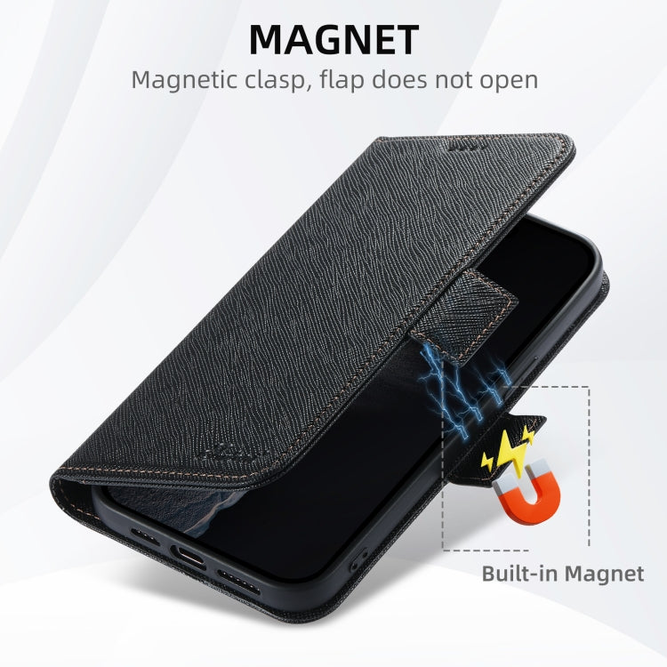 For iPhone 16 Plus Suteni J08 Multifunctional Cross Texture MagSafe Leather Phone Case(Black) - iPhone 16 Plus Cases by Suteni | Online Shopping South Africa | PMC Jewellery | Buy Now Pay Later Mobicred