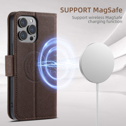 For iPhone 16 Pro Max Suteni J08 Multifunctional Cross Texture MagSafe Leather Phone Case(Brown) - iPhone 16 Pro Max Cases by Suteni | Online Shopping South Africa | PMC Jewellery | Buy Now Pay Later Mobicred