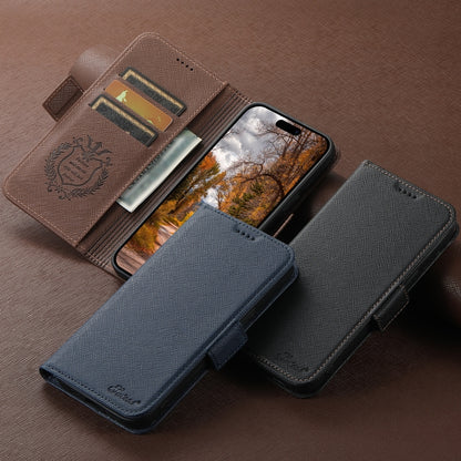 For iPhone 16 Suteni J08 Multifunctional Cross Texture MagSafe Leather Phone Case(Black) - iPhone 16 Cases by Suteni | Online Shopping South Africa | PMC Jewellery | Buy Now Pay Later Mobicred