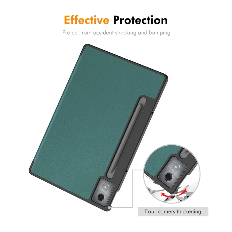 For Samsung Galaxy Tab S10+ / S9+ / S9 FE+ ENKAY Tri-fold Custer Texture Plastic Leather Smart Tablet Case with Pen Slot(Dark Green) - Galaxy Tab S9+ Cases by ENKAY | Online Shopping South Africa | PMC Jewellery | Buy Now Pay Later Mobicred