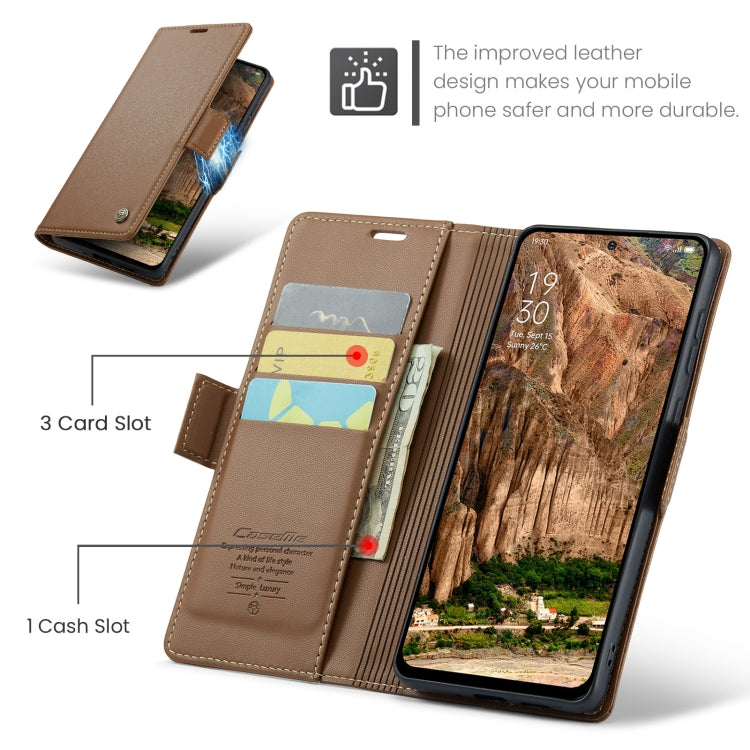 For OPPO Reno12 5G Global CaseMe 023 Butterfly Buckle Litchi Texture RFID Anti-theft Leather Phone Case(Brown) - Reno12 Cases by CaseMe | Online Shopping South Africa | PMC Jewellery | Buy Now Pay Later Mobicred