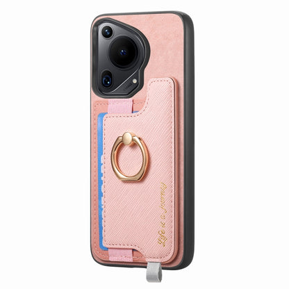 For Huawei Pura 70 Retro Magsafe Cross Leather Ring Holder Card Bag Phone Case(Pink) - Huawei Cases by PMC Jewellery | Online Shopping South Africa | PMC Jewellery | Buy Now Pay Later Mobicred