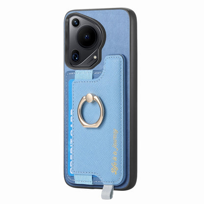 For Huawei Pura 70 Pro+ Retro Magsafe Cross Leather Ring Holder Card Bag Phone Case(Blue) - Huawei Cases by PMC Jewellery | Online Shopping South Africa | PMC Jewellery | Buy Now Pay Later Mobicred