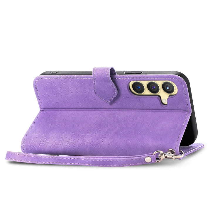 For Samsung Galaxy S25+ 5G Embossed Flower Zipper Leather Phone Case(Purple) - Galaxy S25+ 5G Cases by PMC Jewellery | Online Shopping South Africa | PMC Jewellery | Buy Now Pay Later Mobicred