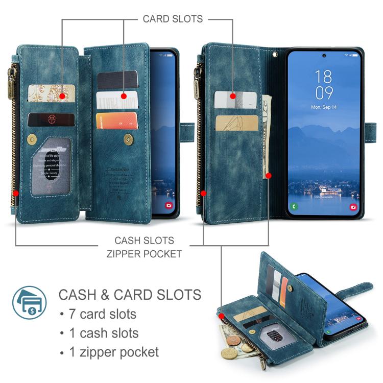 For Samsung Galaxy S25 5G CaseMe C30 Card Slots Zipper Wallet Leather Phone Case(Blue) - Galaxy S25 5G Cases by CaseMe | Online Shopping South Africa | PMC Jewellery | Buy Now Pay Later Mobicred