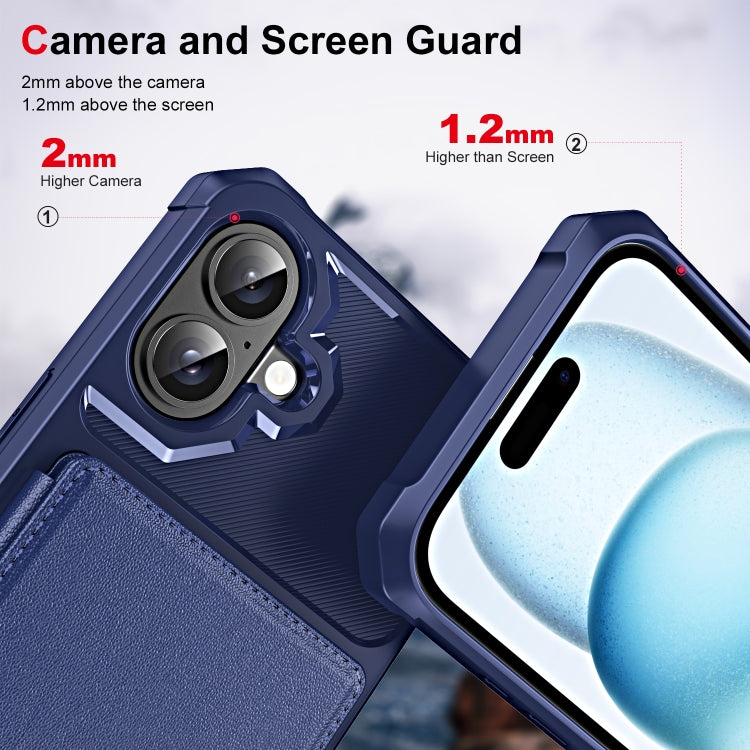 For iPhone 16 ENKAY Hat-Prince Card Slot Wallet TPU Back Leather Phone Case with Lens Film(Dark Blue) - iPhone 16 Cases by ENKAY | Online Shopping South Africa | PMC Jewellery | Buy Now Pay Later Mobicred