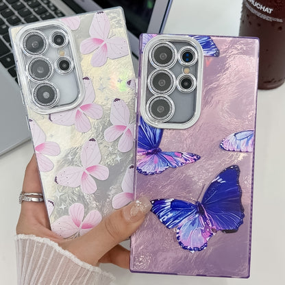 For Samsung Galaxy S25+ 5G Plating Texture Butterfly TPU Phone Case with Glitter Lens Film(Purple Butterflies HU4) - Galaxy S25+ 5G Cases by PMC Jewellery | Online Shopping South Africa | PMC Jewellery | Buy Now Pay Later Mobicred