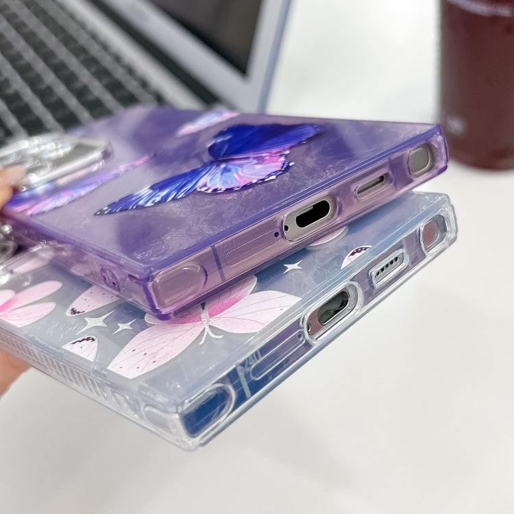 For Samsung Galaxy S25 5G Plating Texture Butterfly TPU Phone Case with Glitter Lens Film(Purple Butterflies HU4) - Galaxy S25 5G Cases by PMC Jewellery | Online Shopping South Africa | PMC Jewellery | Buy Now Pay Later Mobicred