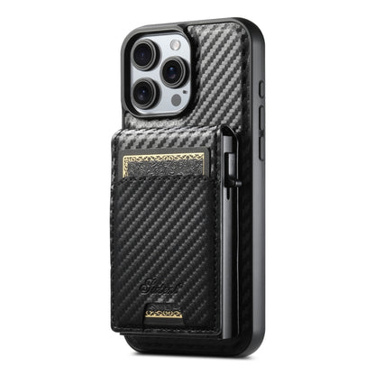 For iPhone 16 Pro Max Suteni H19 Carbon Fiber Grain 2-in-1 MagSafe Removable Card Box Back Phone Case(Black) - iPhone 16 Pro Max Cases by Suteni | Online Shopping South Africa | PMC Jewellery | Buy Now Pay Later Mobicred