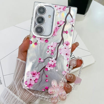 For Samsung Galaxy S25 5G Electroplating Flowers Plants Texture Wristband TPU Phone Case(Plum Flower FL6) - Galaxy S25 5G Cases by PMC Jewellery | Online Shopping South Africa | PMC Jewellery | Buy Now Pay Later Mobicred